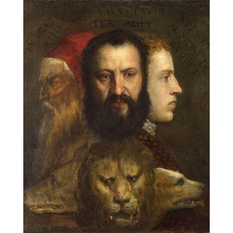 An Allegory of Prudence  Gold Ornate Wood Framed Art Print with Double Matting by Titian