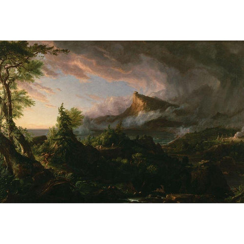 The Savage State from The Course of Empire Black Modern Wood Framed Art Print with Double Matting by Cole, Thomas