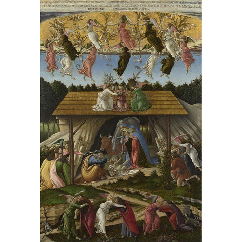 Mystic Nativity Gold Ornate Wood Framed Art Print with Double Matting by Botticelli, Sandro