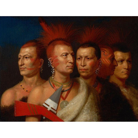 Young Omahaw, War Eagle, Little Missouri, and Pawnees, Black Modern Wood Framed Art Print by King, Charles Bird