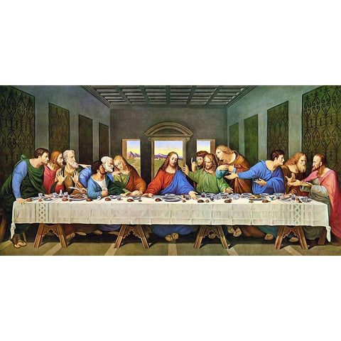 The Last Supper Original Gold Ornate Wood Framed Art Print with Double Matting by da Vinci, Leonardo