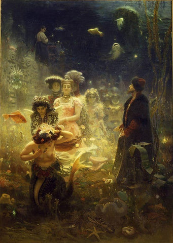 Sadko in the Underwater Kingdom White Modern Wood Framed Art Print with Double Matting by Repin, Ilya