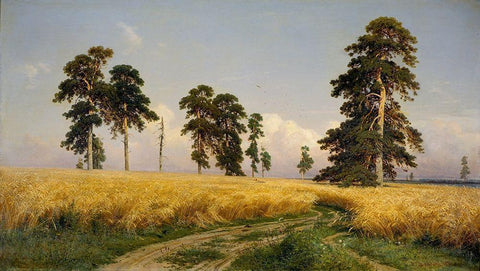 Rye Fields Black Ornate Wood Framed Art Print with Double Matting by Shishkin, Ivan