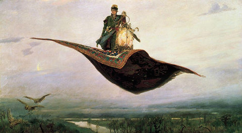 The Flying Carpet at Magic carpet White Modern Wood Framed Art Print with Double Matting by Vasnetsov, Viktor
