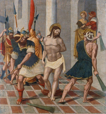 Flagellation of Christ White Modern Wood Framed Art Print with Double Matting by SerafÃ, Pere
