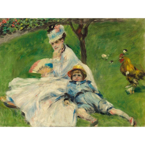 Madame Monet and Her Son White Modern Wood Framed Art Print by Renoir, Pierre-Auguste