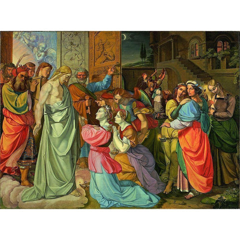 The Parable of Wise and Foolish Virgins  White Modern Wood Framed Art Print by Cornelius, Peter von
