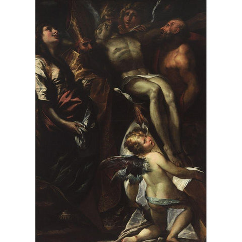 The Lowering of the Cross with Sts Mary Magdalene, Augustine, Jerome and Angels Black Modern Wood Framed Art Print by Procaccini, Giulio Cesare