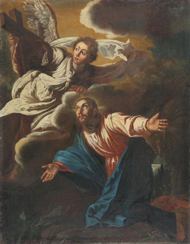 Christ on the Mount of Olives Black Ornate Wood Framed Art Print with Double Matting by Schroder, Johann Christian