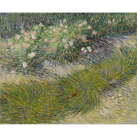 Grass and Butterflies Gold Ornate Wood Framed Art Print with Double Matting by van Gogh, Vincent