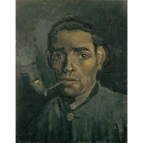 Head of a man Gold Ornate Wood Framed Art Print with Double Matting by van Gogh, Vincent