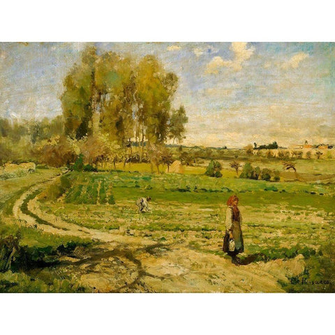 Giverny Black Modern Wood Framed Art Print with Double Matting by Pissarro, Camille