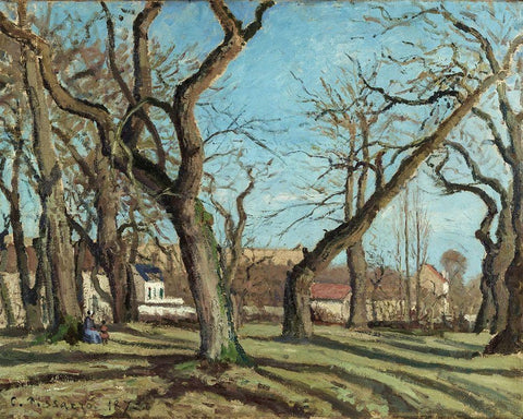 Chestnut Grove at Louveciennes White Modern Wood Framed Art Print with Double Matting by Pissarro, Camille