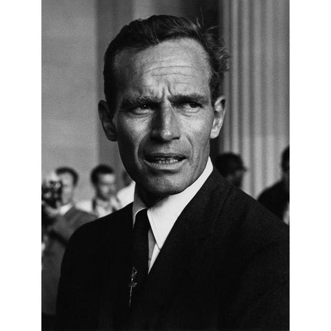 Actor Charlton Heston at the Civil Rights March in Washington-D.C 1963 White Modern Wood Framed Art Print by U.S. Archives
