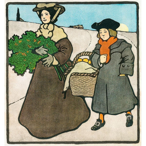 Vintage Christmas Card  Black Modern Wood Framed Art Print with Double Matting by Penfield, Edward