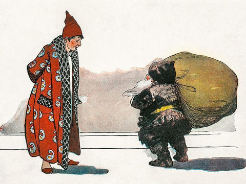 A Man with a Bundle of Toys Flung on His Back  White Modern Wood Framed Art Print with Double Matting by Smith, Jessie Wilcox