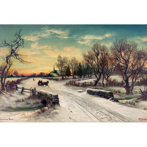 Christmas Morn  Black Modern Wood Framed Art Print with Double Matting by Bauer, W. C.