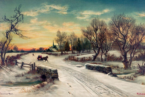 Christmas Morn  Black Ornate Wood Framed Art Print with Double Matting by Bauer, W. C.