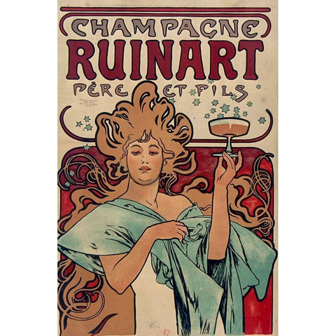 Champagne Ruinart Gold Ornate Wood Framed Art Print with Double Matting by Mucha, Alphonse