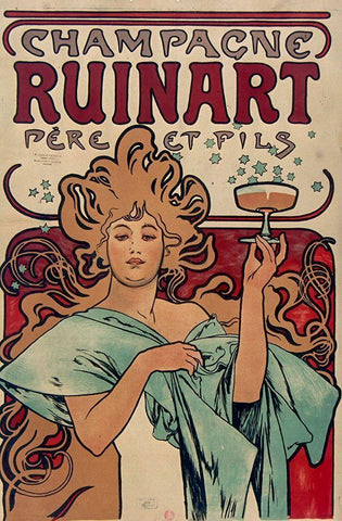 Champagne Ruinart White Modern Wood Framed Art Print with Double Matting by Mucha, Alphonse