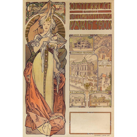 Poster Austria at the World Exhibition Paris 1900 Gold Ornate Wood Framed Art Print with Double Matting by Mucha, Alphonse
