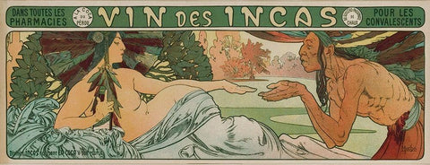 An Inca man and the Godess Incas White Modern Wood Framed Art Print with Double Matting by Mucha, Alphonse