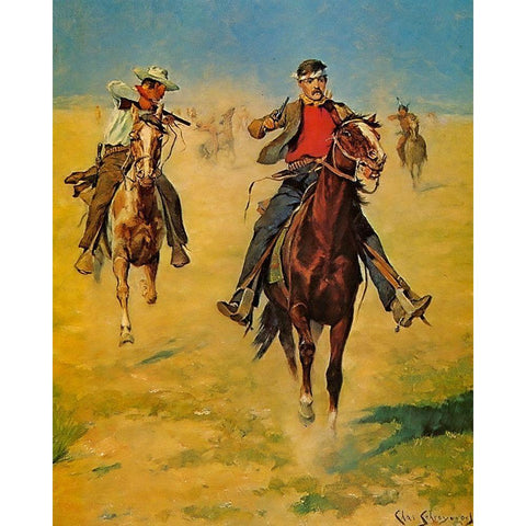 Pursuit or the Attack Black Modern Wood Framed Art Print with Double Matting by Shreyvogel, Charles