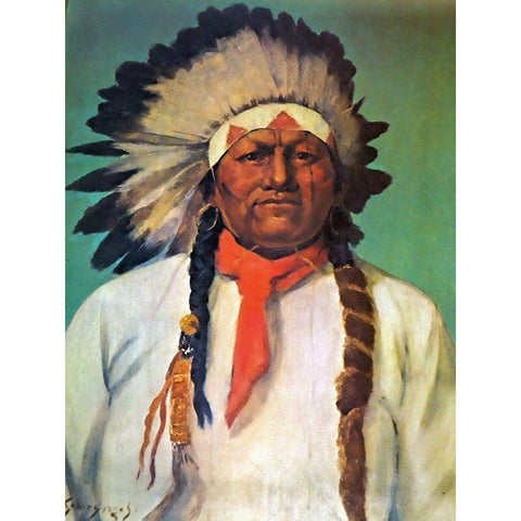 Indian Chief White Eagle Black Modern Wood Framed Art Print with Double Matting by Shreyvogel, Charles