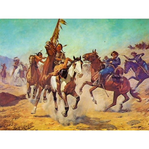 Silenced War Whoop Gold Ornate Wood Framed Art Print with Double Matting by Shreyvogel, Charles
