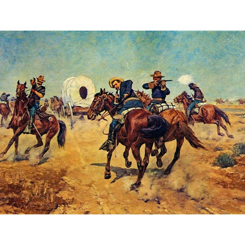 Protecting the Immigrants Gold Ornate Wood Framed Art Print with Double Matting by Shreyvogel, Charles