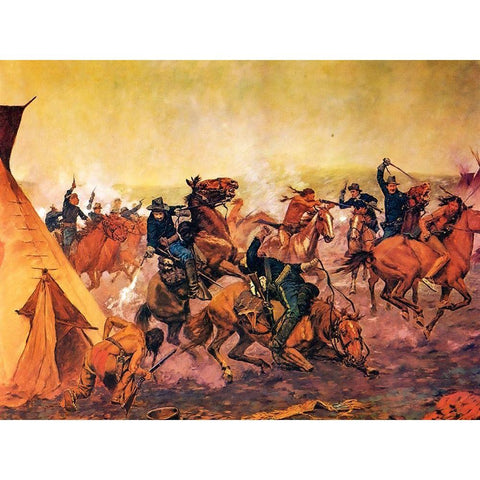 Attack at Dawn Gold Ornate Wood Framed Art Print with Double Matting by Shreyvogel, Charles