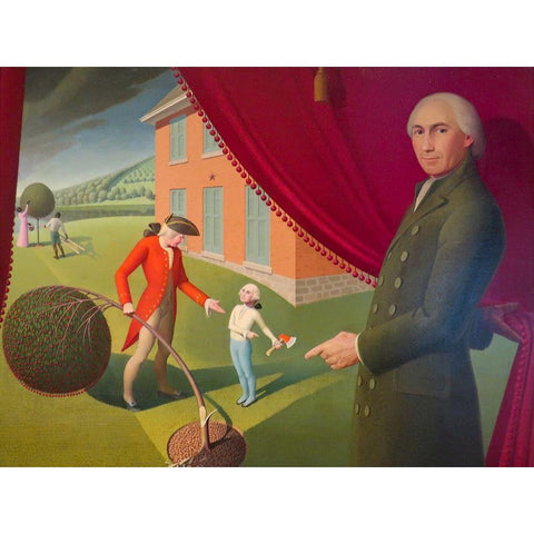 Parson Weems’ Fable White Modern Wood Framed Art Print by Wood, Grant