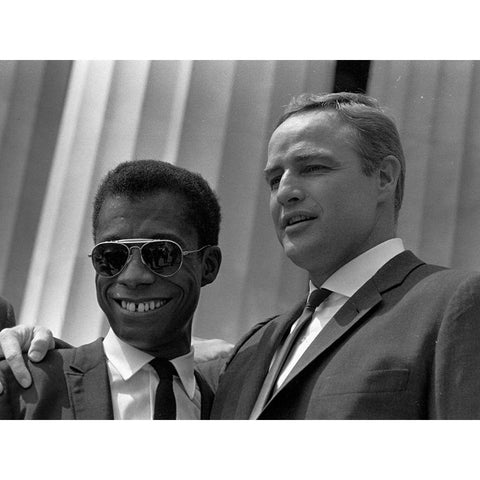 Author James Baldwin and actor Marlon Brando Black Modern Wood Framed Art Print by U.S. Archives