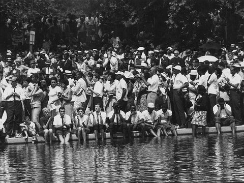 Civil Rights March on Washington-D.C. Marchers at the Reflecting Pool White Modern Wood Framed Art Print with Double Matting by U.S. Archives