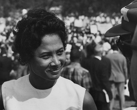 Civil Rights March on Washington-D.C. A young woman at the march White Modern Wood Framed Art Print with Double Matting by U.S. Archives
