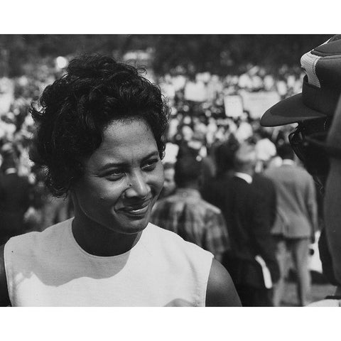 Civil Rights March on Washington-D.C. A young woman at the march Black Modern Wood Framed Art Print by U.S. Archives