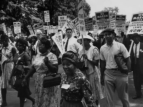 Photograph of the Civil Rights March on Washington White Modern Wood Framed Art Print with Double Matting by U.S. Archives
