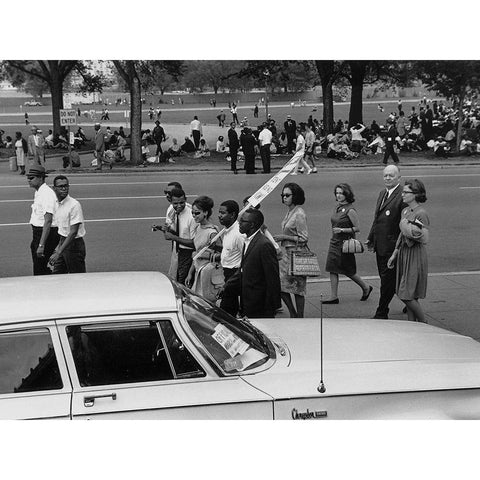 Civil Rights March on Washington-D.C. Marchers walking and sitting under the trees Black Modern Wood Framed Art Print with Double Matting by U.S. Archives