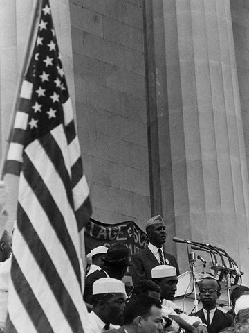 Civil Rights March on Washington-D.C. Roy Wilkins Speaking White Modern Wood Framed Art Print with Double Matting by U.S. Archives