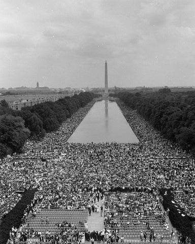 Civil Rights March on Washington-D.C. Aerial view of the crowd assembling White Modern Wood Framed Art Print with Double Matting by U.S. Archives