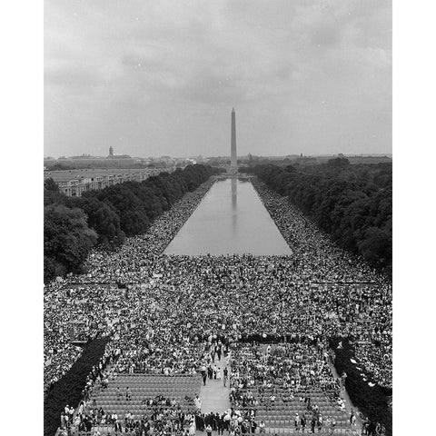 Civil Rights March on Washington-D.C. Aerial view of the crowd assembling Gold Ornate Wood Framed Art Print with Double Matting by U.S. Archives