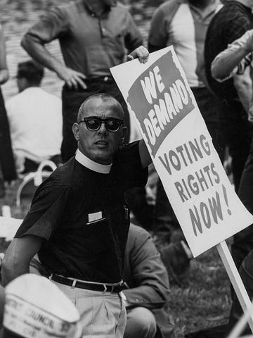 Civil Rights March on Washington-D.C. We Demand Voting Rights Now! White Modern Wood Framed Art Print with Double Matting by U.S. Archives