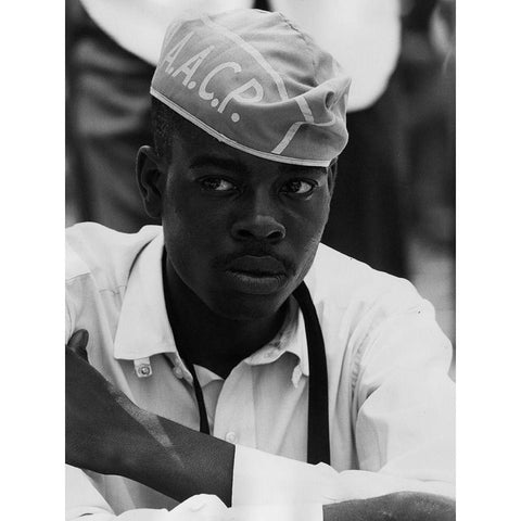 Civil Rights March on Washington-D.C. Man Wearing AACP Hat Black Modern Wood Framed Art Print by U.S. Archives