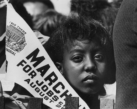 Young Woman at the Civil Rights March on Washington-D.C. with a Banner White Modern Wood Framed Art Print with Double Matting by U.S. Archives