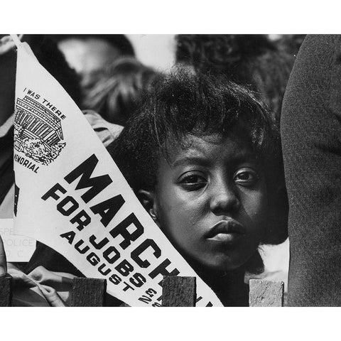 Young Woman at the Civil Rights March on Washington-D.C. with a Banner White Modern Wood Framed Art Print by U.S. Archives