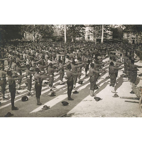 WWI American Negro Cantonment on the Marne Front-France Black Modern Wood Framed Art Print with Double Matting by U.S. Archives
