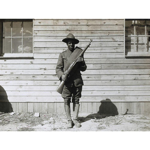 WWI Colored member of the telephone and telegraph battalion at Camp Upton-Long Island Black Modern Wood Framed Art Print by U.S. Archives