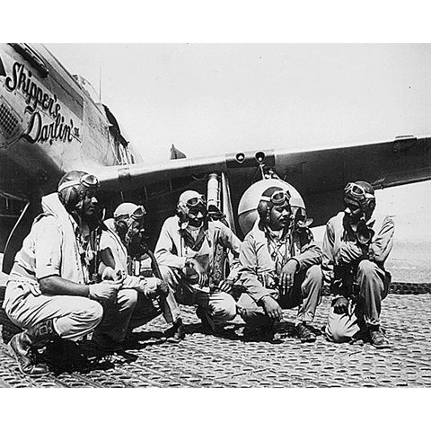 WWII Fliers of a P-51 Mustang Group of the 15th Air Force in Italy Gold Ornate Wood Framed Art Print with Double Matting by U.S. Archives