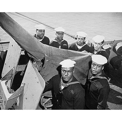 WWII A Navy gun crew who were all awarded the Navy Cross White Modern Wood Framed Art Print by U.S. Archives