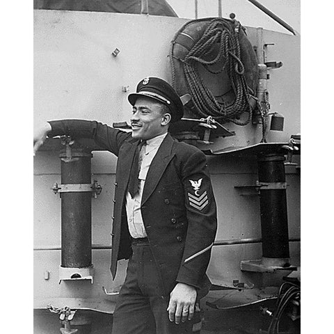 WWII His crew sank a German submarine. U.S.S. Otter Black Modern Wood Framed Art Print with Double Matting by U.S. Archives